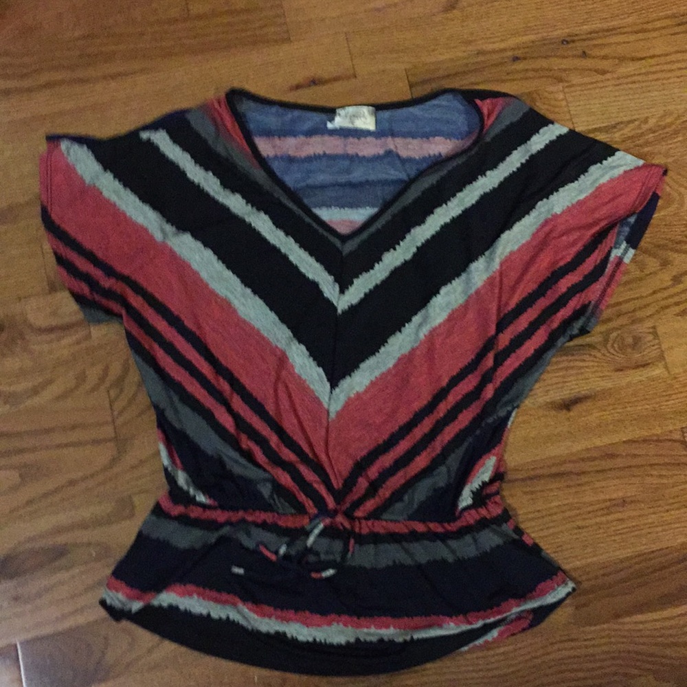 Multicolor peplum short sleeve dress top MEDIUM